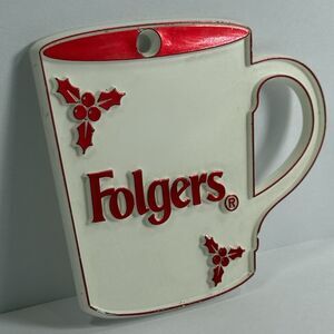 Folgers Coffee Christmas Ornament Advertising Iridescent Red Coffee Cup Design